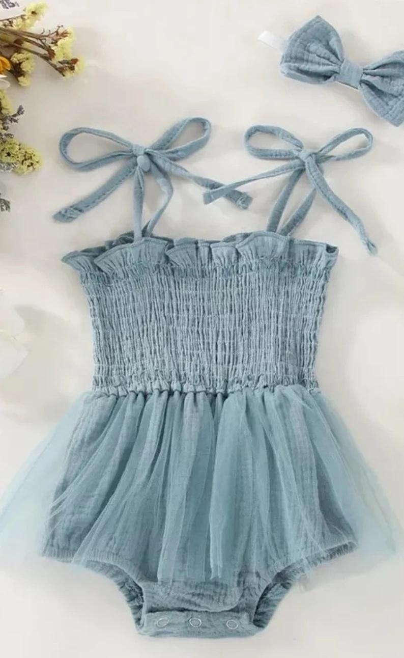 Tie strap smocked romper Tutu skirted Summer Romper Cake Smash Dress Milestone Picture outfit Special Occasion Baby Romper