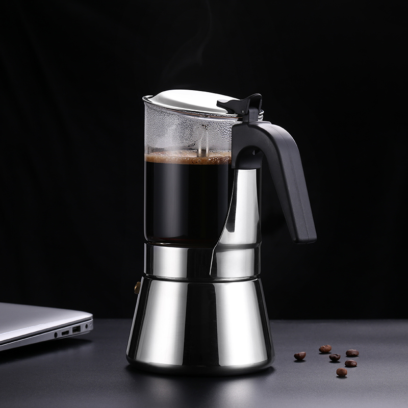 Premium Crystal Glass-Top Stovetop Espresso Moka Pot Glass Stainless Steel Italian Espresso Coffee Maker