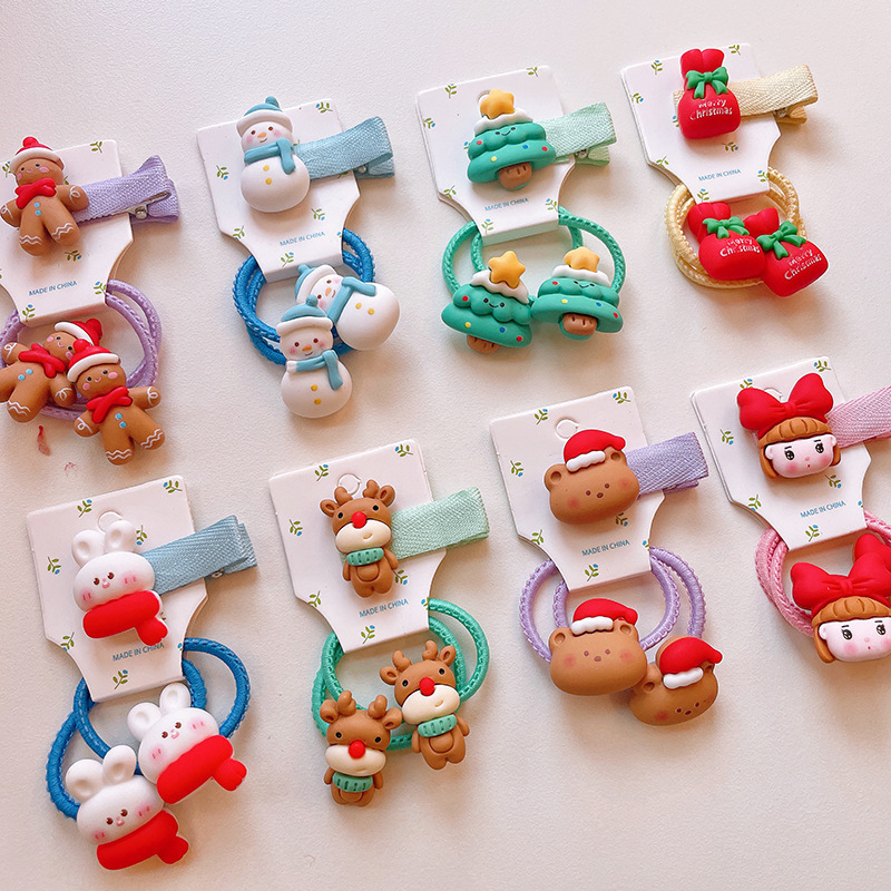 New Christmas Bowknot Hairpin Snowman Christmas Tree Duckbill Clip Children's Cute Hair Accessories Baby Girls