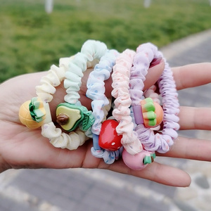 MYLULU wholesale 5pcs/set Hair ties set female large scrunchie for girls cartoon rubber band fruit animal cute hair accessories