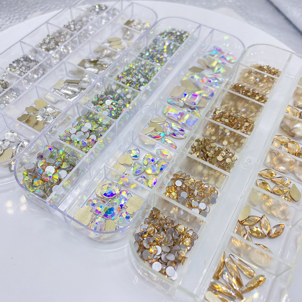 Colorful Crystal Nail Art Rhinestones Glass Nail Stones Shiny Flatback Rhinestone for Nails 3D DIY Decoration