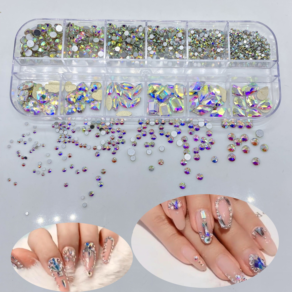 Colorful Crystal Nail Art Rhinestones Glass Nail Stones Shiny Flatback Rhinestone for Nails 3D DIY Decoration