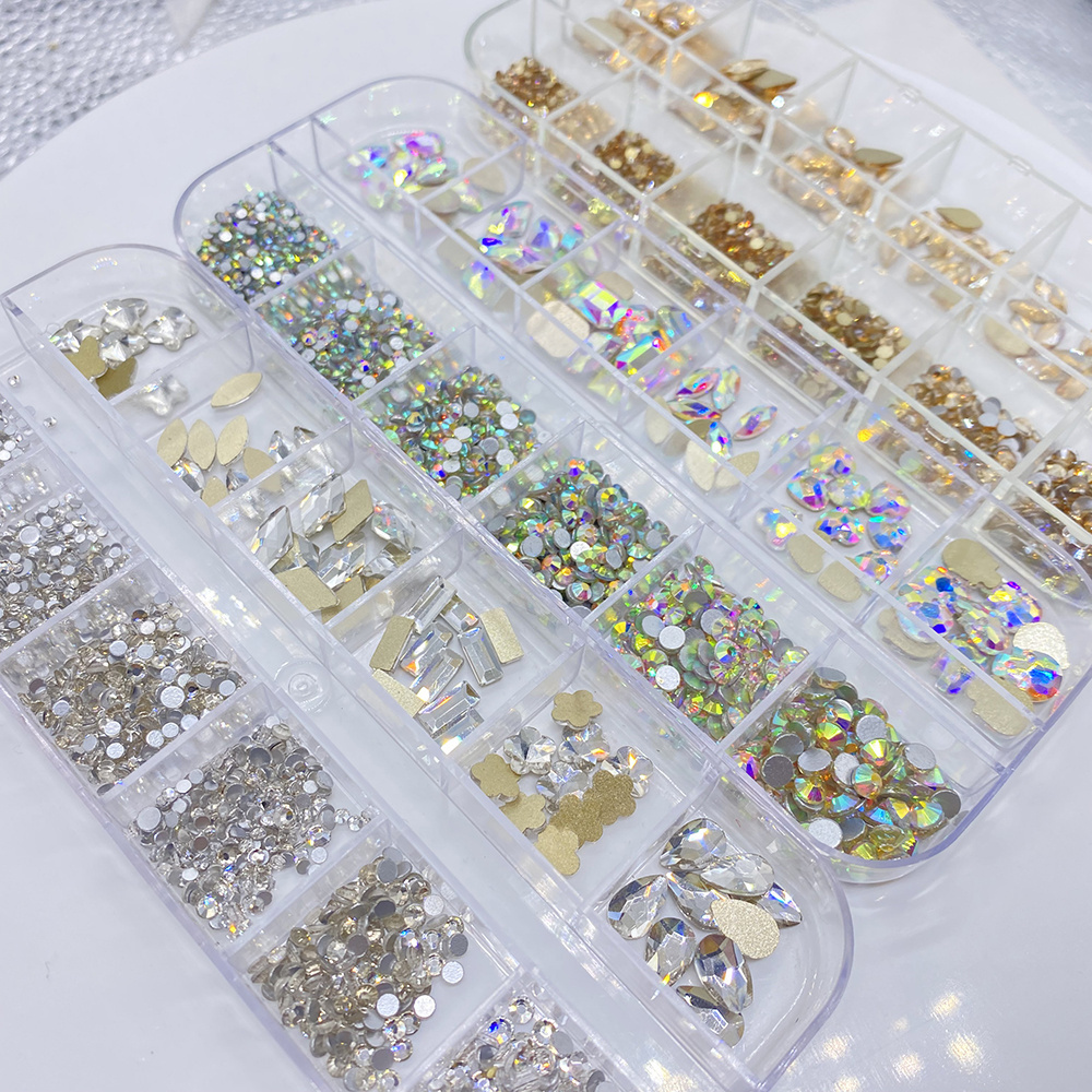 Colorful Crystal Nail Art Rhinestones Glass Nail Stones Shiny Flatback Rhinestone for Nails 3D DIY Decoration