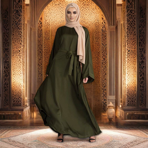 YWQS Polyester Adult Dresses Abaya Hot Sale Dubai Middle East-Breathable Lightweight Plus Size Tie Muslim Dress Hand Drawn