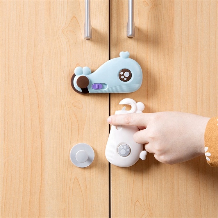 Wholesale  Lovely Whale Shaped Baby Safety Cabinet Locks Child Proof Safety Lock For Drawers Sliding Closet Cupboard Door