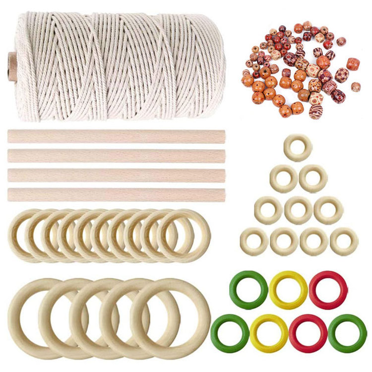 Wholesale 109 yards 3mm natural macrame cord 100% soft cotton macrame rope indoor diy wall plant hanger bracket set