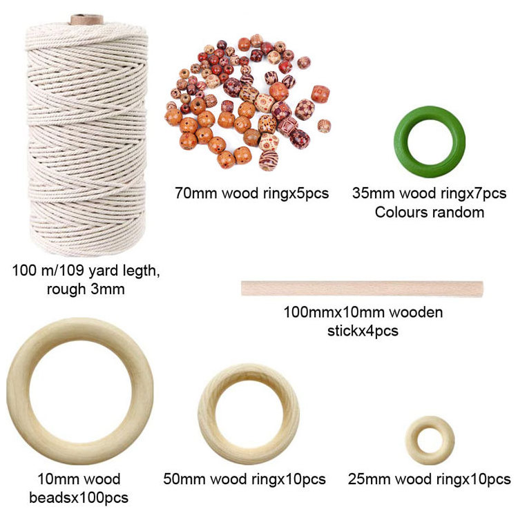 Wholesale 109 yards 3mm natural macrame cord 100% soft cotton macrame rope indoor diy wall plant hanger bracket set