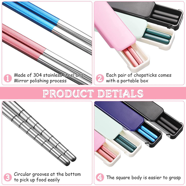 Hot selling stainless steel chopsticks custom logo chopsticks for traveling private label party camping chopsticks