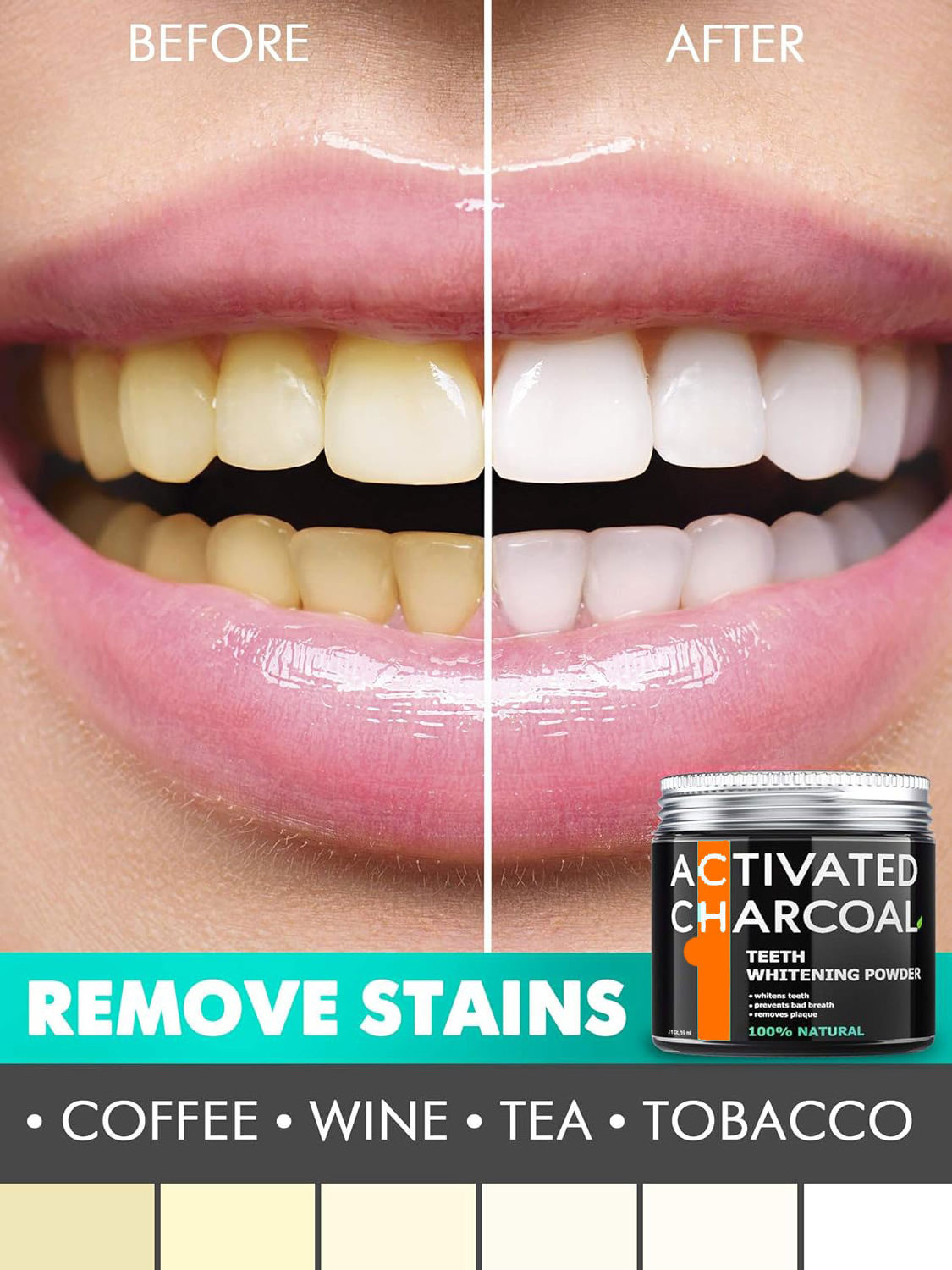 New Arrival Coconut Teeth Whitener Effective Remover Tooth Stains Activated Charcoal Teeth Whitening Powder