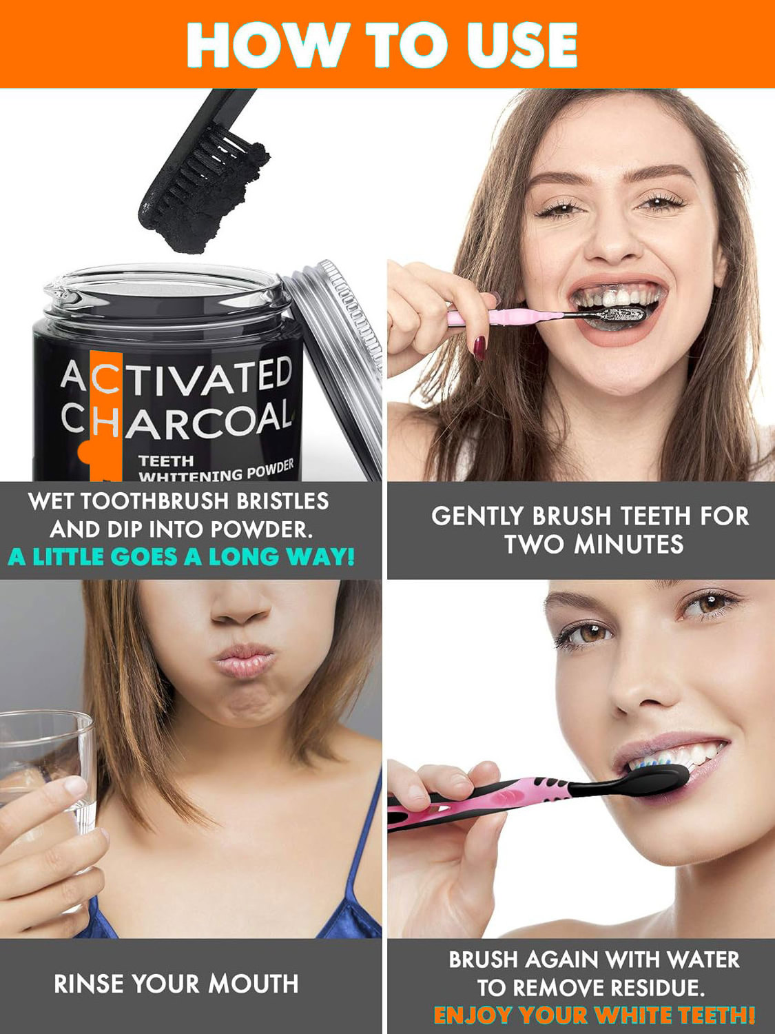 New Arrival Coconut Teeth Whitener Effective Remover Tooth Stains Activated Charcoal Teeth Whitening Powder