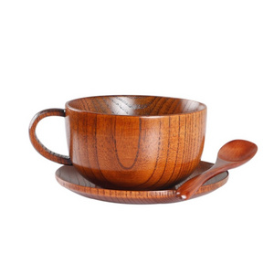 Manufacturers wholesale Jujube wood Soup Bowl with Coaster and Spoon milk coffee tea cup