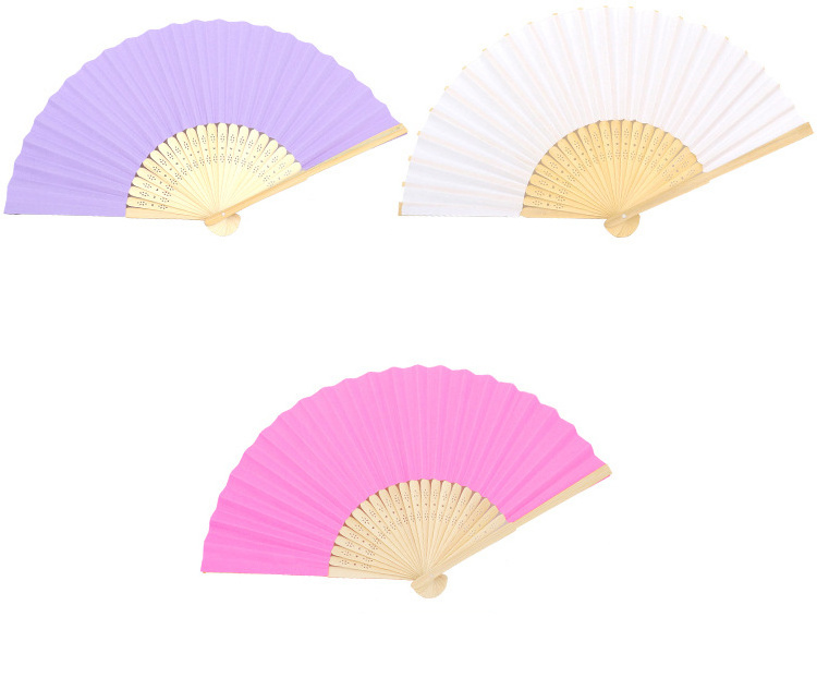 QS brand wholesale high quality bamboo wood rid foldable solid color paper fans gift hand fan