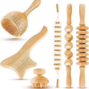 6 In 1 Beech Wood Therapy Massage Tools Lymphatic Drainage Muscle Release Anti-Cellulite Body Massager Kit Body Sculpting Tool