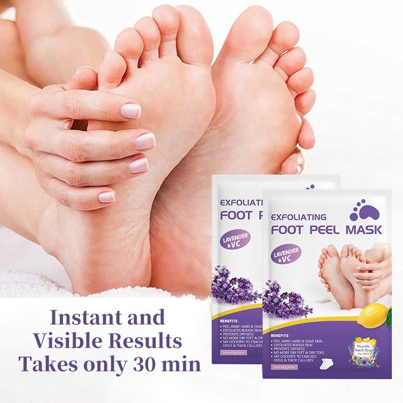 OEM wholesale foot skin care products feet sheet mask socks exfoliation peeling exfoliating peel lavender foot mask for foot