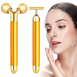 Hot selling premium face massage roller 3D gold T shape arm eye nose massager skin care tools electric face massage