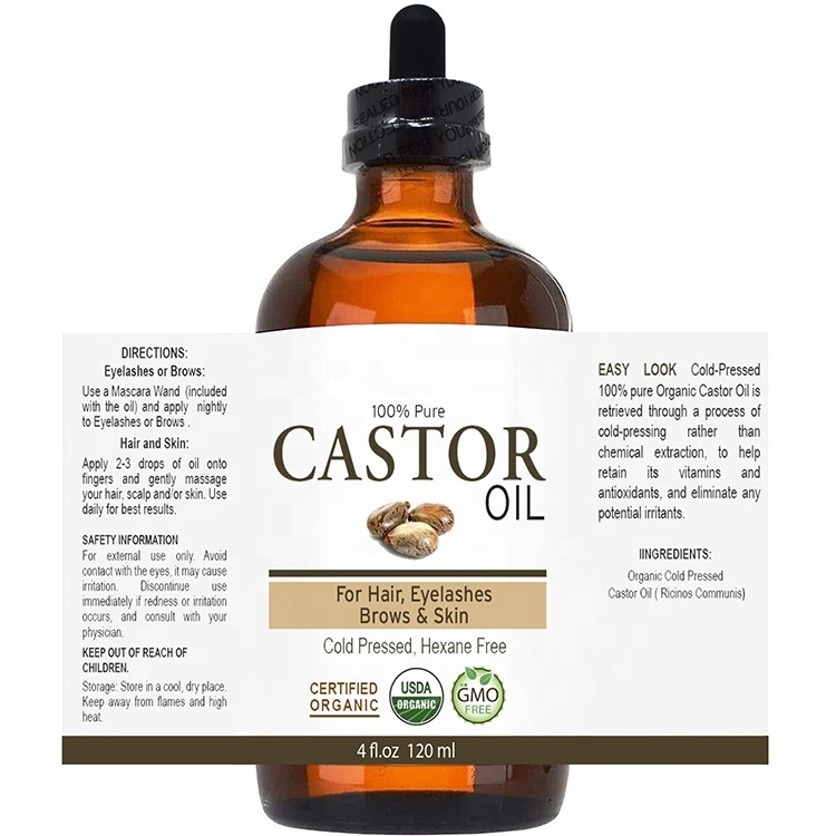 Top sale castor oil cold pressed organic hair growth oil treatments for eyelashes eyebrow growth 100% castor oil for hair growth