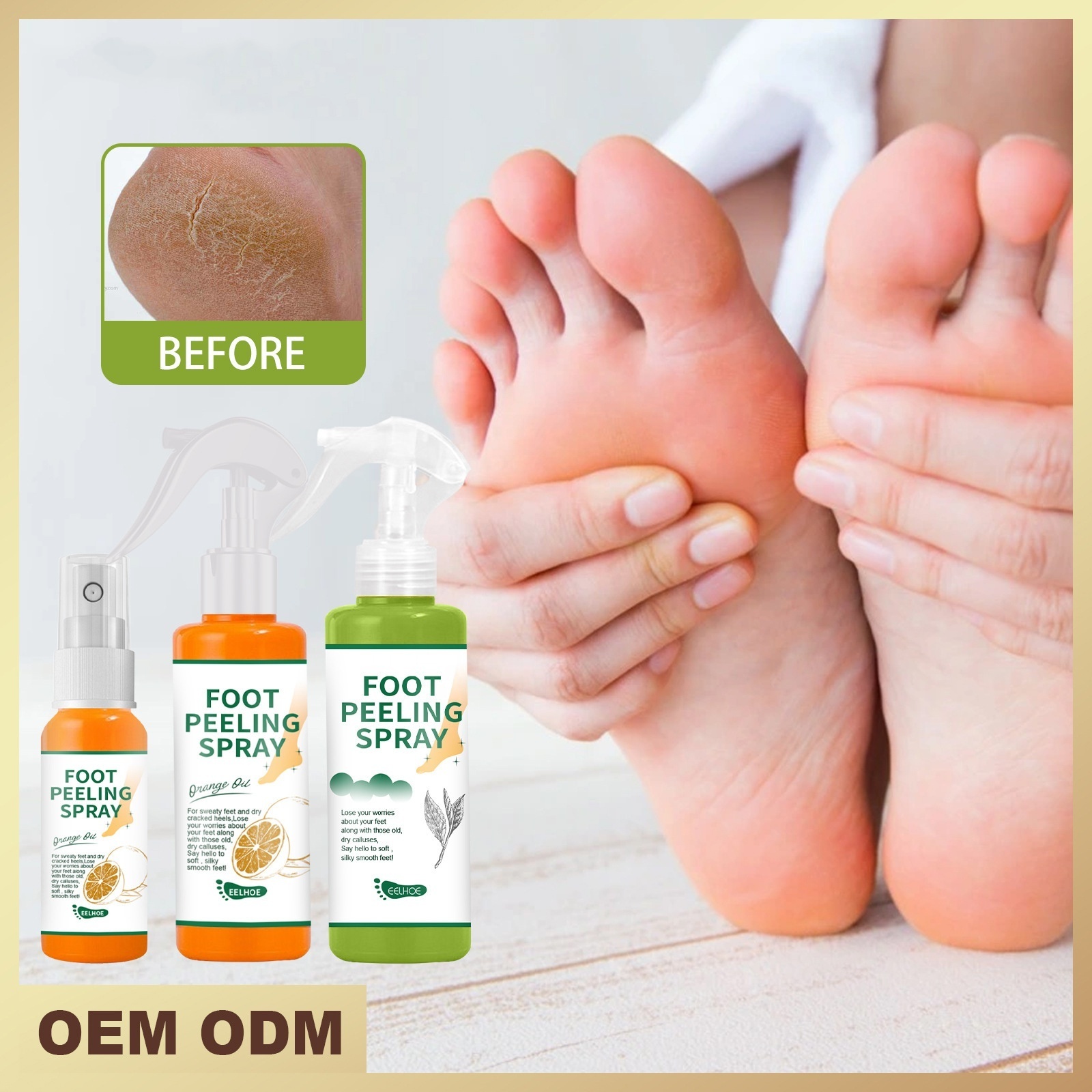 New Arrival Private Label Foot Peeling Spray Moisturizing Remove Dead Skin Magic Foot Mask Spray Peeling Orange Foot Care