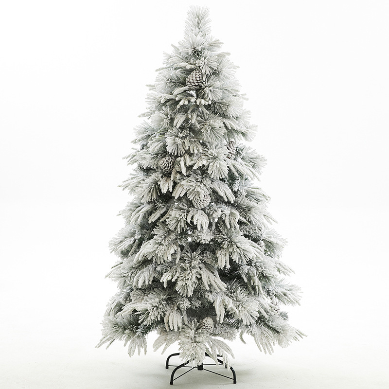 2024 New Design Simulated white pine falling snow tree white snow flocked PE Christmas tree 1.5/1.8/2.1m ChristmaS tree