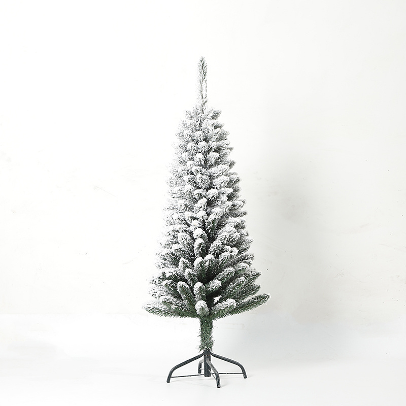 High Quality PVC  Snow White Flocked Artificial Christmas Tree   pencil slim flocking Xmas tree