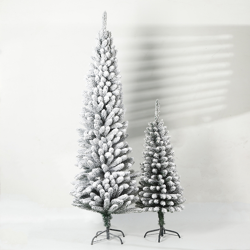 High Quality PVC  Snow White Flocked Artificial Christmas Tree   pencil slim flocking Xmas tree