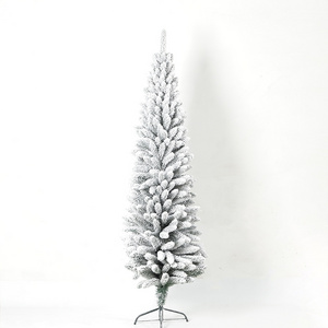 High Quality PVC  Snow White Flocked Artificial Christmas Tree   pencil slim flocking Xmas tree