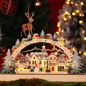 Xmas Decorations Wooden Christmas House LED Light Wooden Christmas Village for Christmas decor