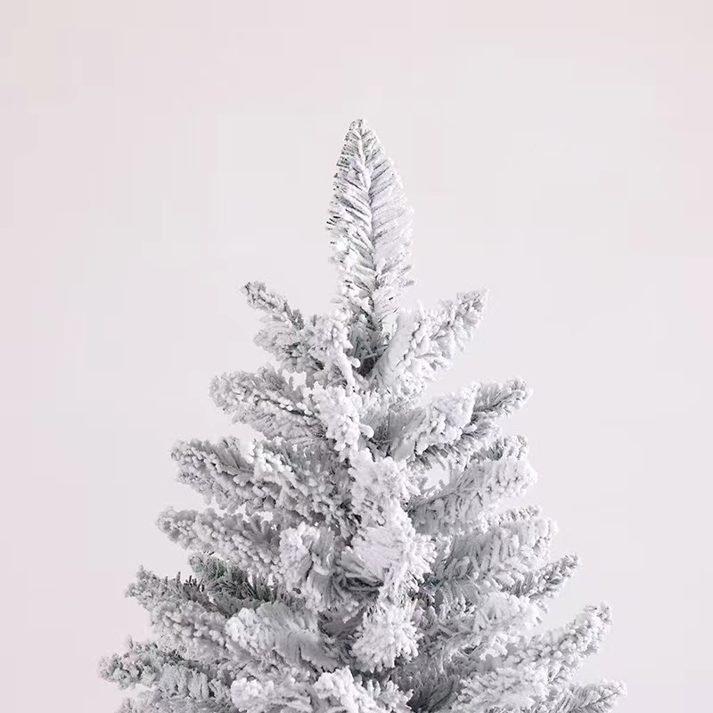 High Quality PVC  Snow White Flocked Artificial Christmas Tree   pencil slim flocking Xmas tree