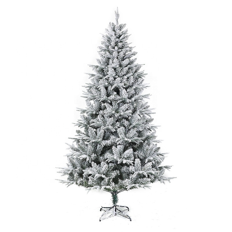 Home Christmas Decoration White Christmas Tree  PE PVC Plastic Snow Flocked Christmas Tree With Metal Foldable Stand