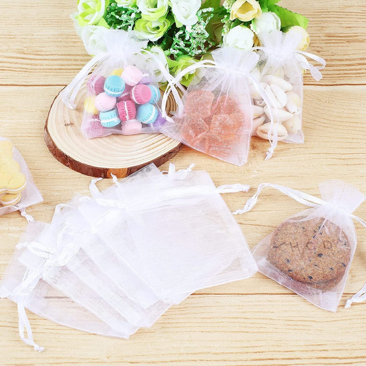 Wholesale Premium Quality Sheer Drawstring Shopping Pouch Jewelry Mesh Packaging Organza Bag