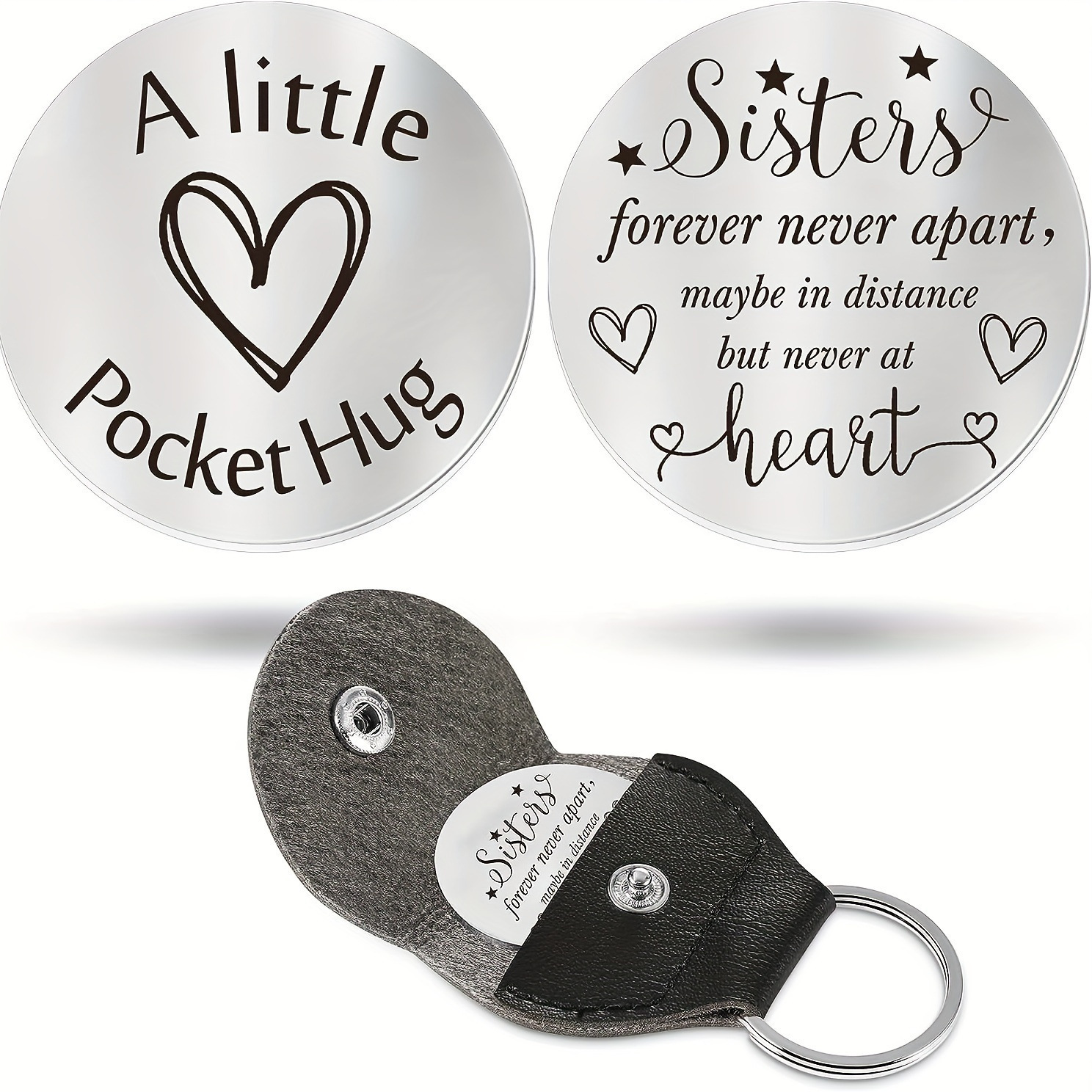 Wholesale Stainless Steel A Little Pocket Hug Token Double Sided Inspirational Gifts With Pu Leather Keyring For Friends Mom Dad