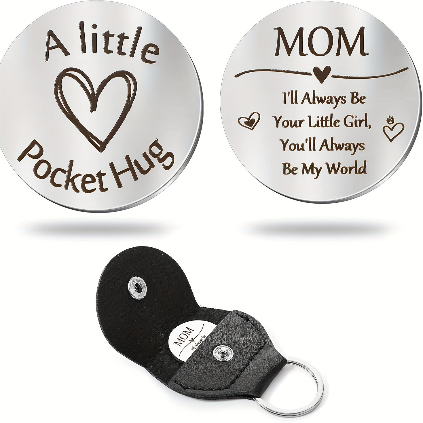 Wholesale Stainless Steel A Little Pocket Hug Token Double Sided Inspirational Gifts With Pu Leather Keyring For Friends Mom Dad