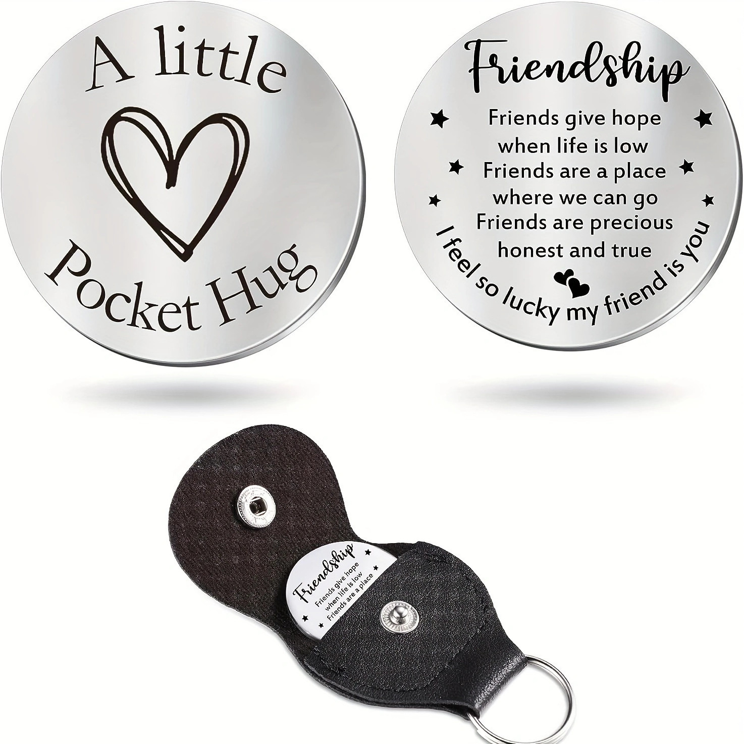 Wholesale Stainless Steel A Little Pocket Hug Token Double Sided Inspirational Gifts With Pu Leather Keyring For Friends Mom Dad