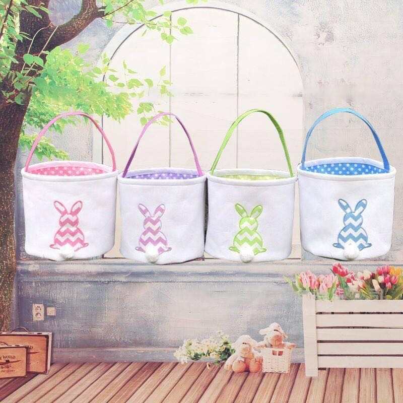 2023 Wholesale Ranzhuo Hot Sale Easter Cute Cartoon Bunny Bucket Children's Candy Gift Bucket Striped Easter Basket