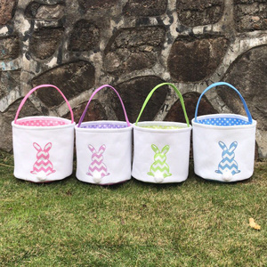 2023 Wholesale Ranzhuo Hot Sale Easter Cute Cartoon Bunny Bucket Children's Candy Gift Bucket Striped Easter Basket