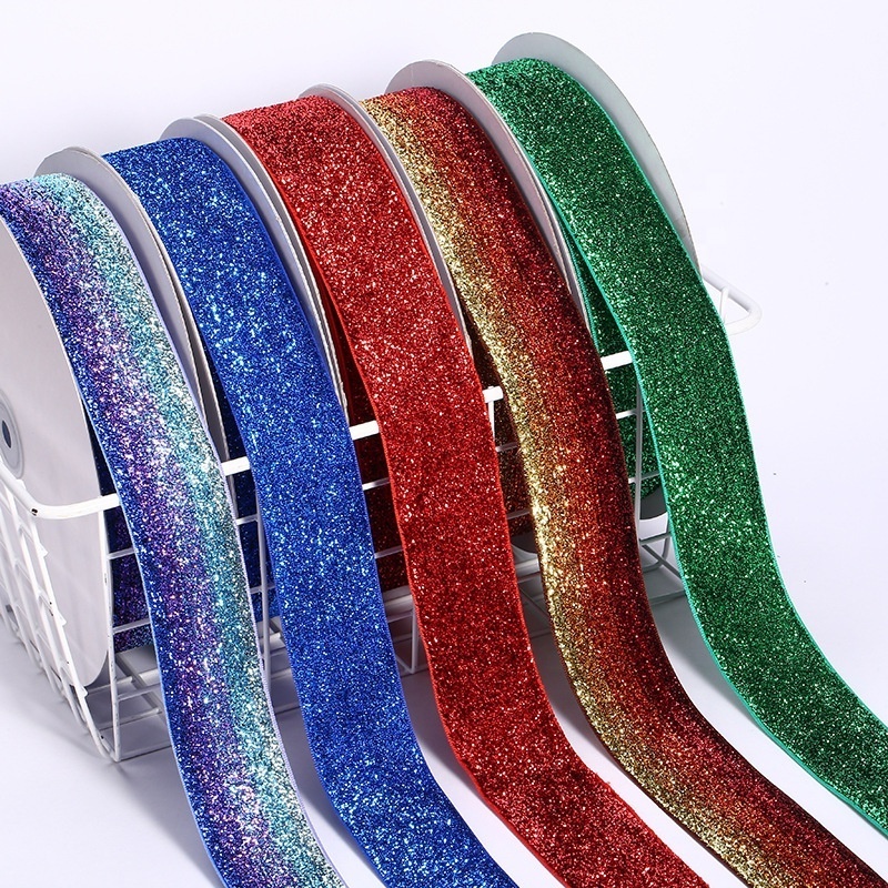 wholesale single side face garment accessories Gold green belt glitter velvet riband Sequin velour ribbon