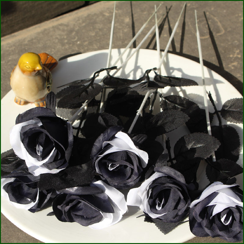 Wholesale Arrangement Silk Artificial Flowers Black Rose For Funeral Decorative