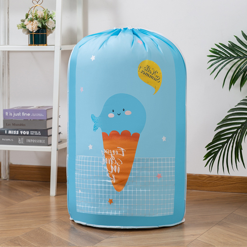 Cute Cartoon Clothes Storage Drawstring Bag 2 Pack Ultra Large Clothes Blankets Organizer Bag with Strap for move and storage