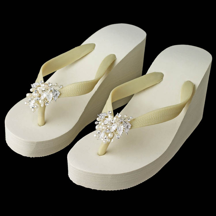 Flower rhinestone pearl round flip flops accessories