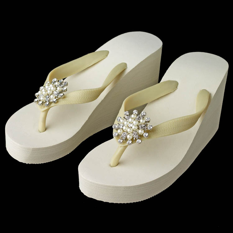 Flower rhinestone pearl round flip flops accessories