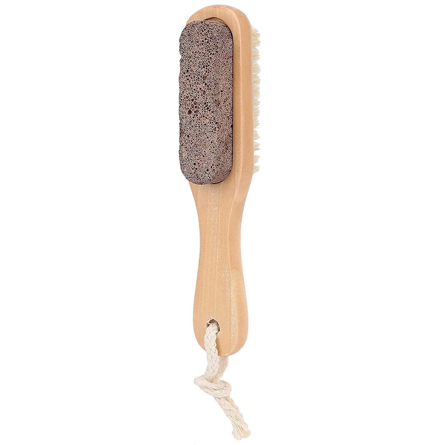 Foot Brush, Wooden Foot Bristle Brush Pumice Stone Stone Foot Callus Remover Double Sided Foot Washer, Dry or Wet Brushing