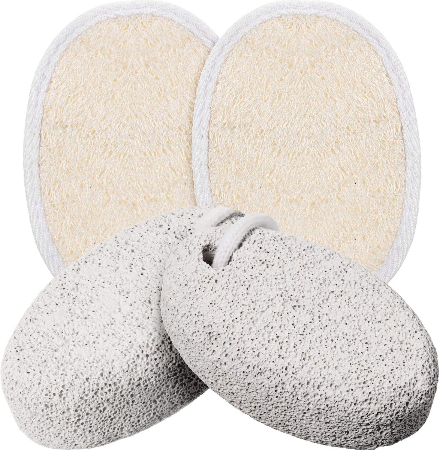 Pumice Stone and Exfoliating Loofah Sponge Pad, Double-sided Callus Remover Foot Scrubber and Loofa Sponge Scrubber Body Natural