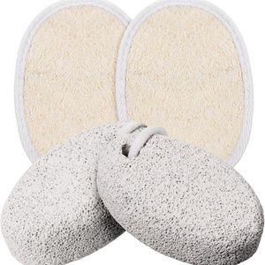 Pumice Stone and Exfoliating Loofah Sponge Pad, Double-sided Callus Remover Foot Scrubber and Loofa Sponge Scrubber Body Natural