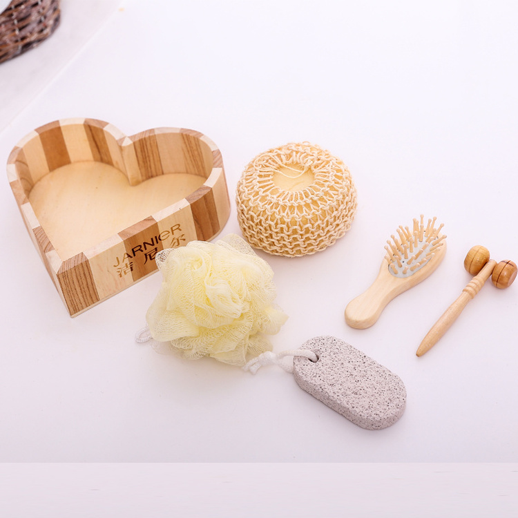 Christmas bath gift set, wedding heart shape present, wooden bath set for women