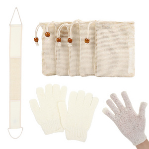 Natural Environmental friendly womens sets Spa Set with hemp bath belt soap bag bath glove bath mitts