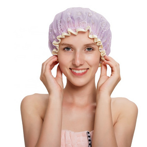 Customised wholesale bath shower cap Double Layer Printed Waterproof Reusable Waterproof Shower Cap for women