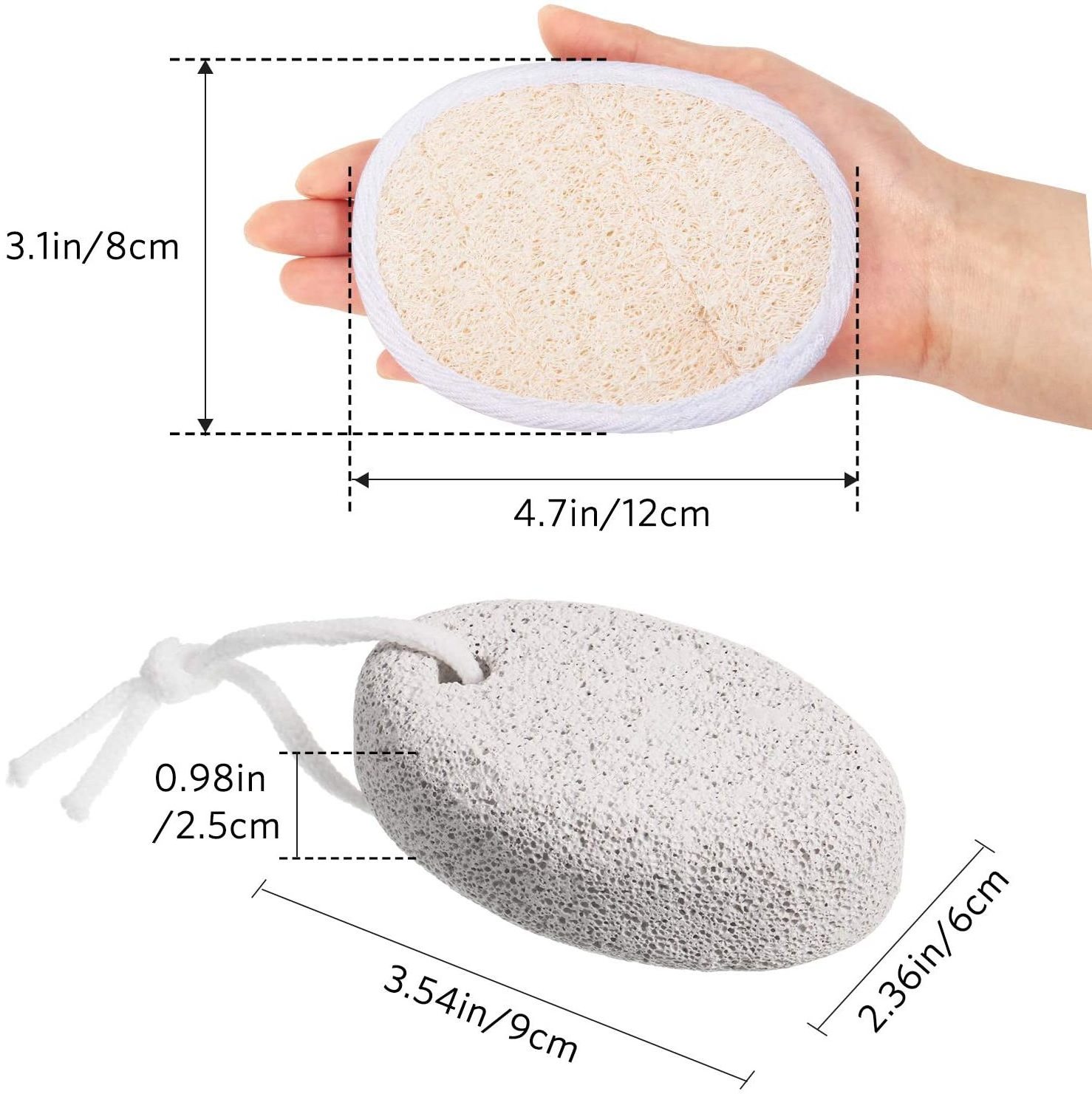 Pumice Stone and Exfoliating Loofah Sponge Pad, Double-sided Callus Remover Foot Scrubber and Loofa Sponge Scrubber Body Natural