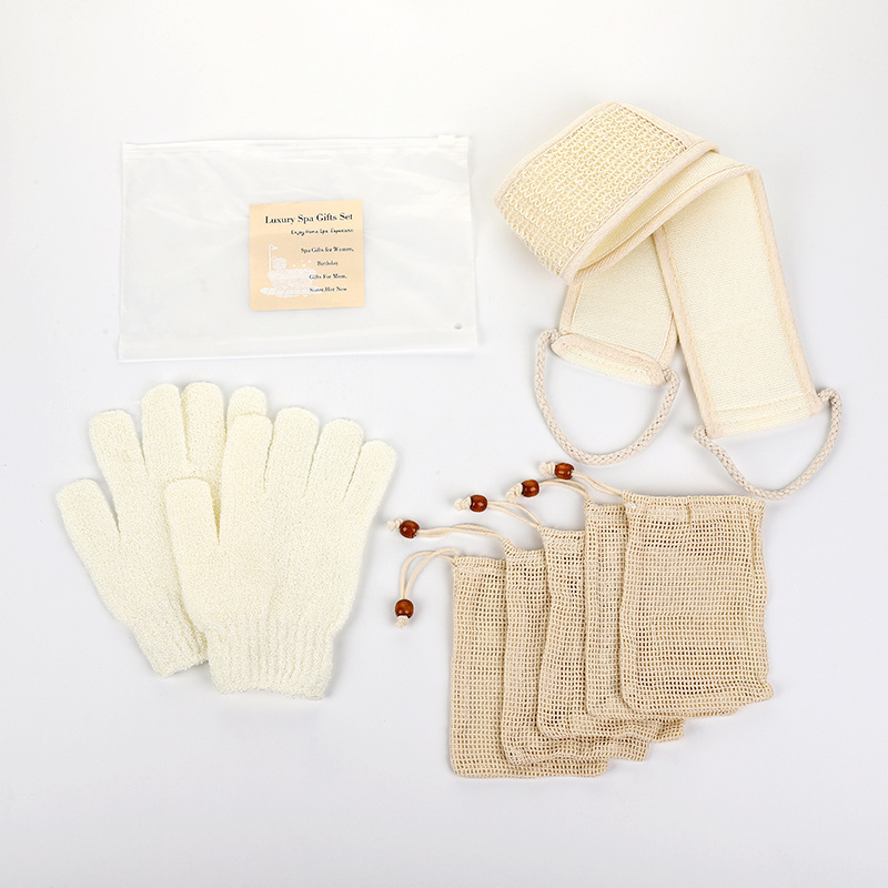 Natural Environmental friendly womens sets Spa Set with hemp bath belt soap bag bath glove bath mitts