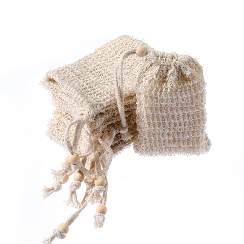 Natural Linen Drawstring Loofah Net Exfoliating Soap Saver Sisal Soap Bag