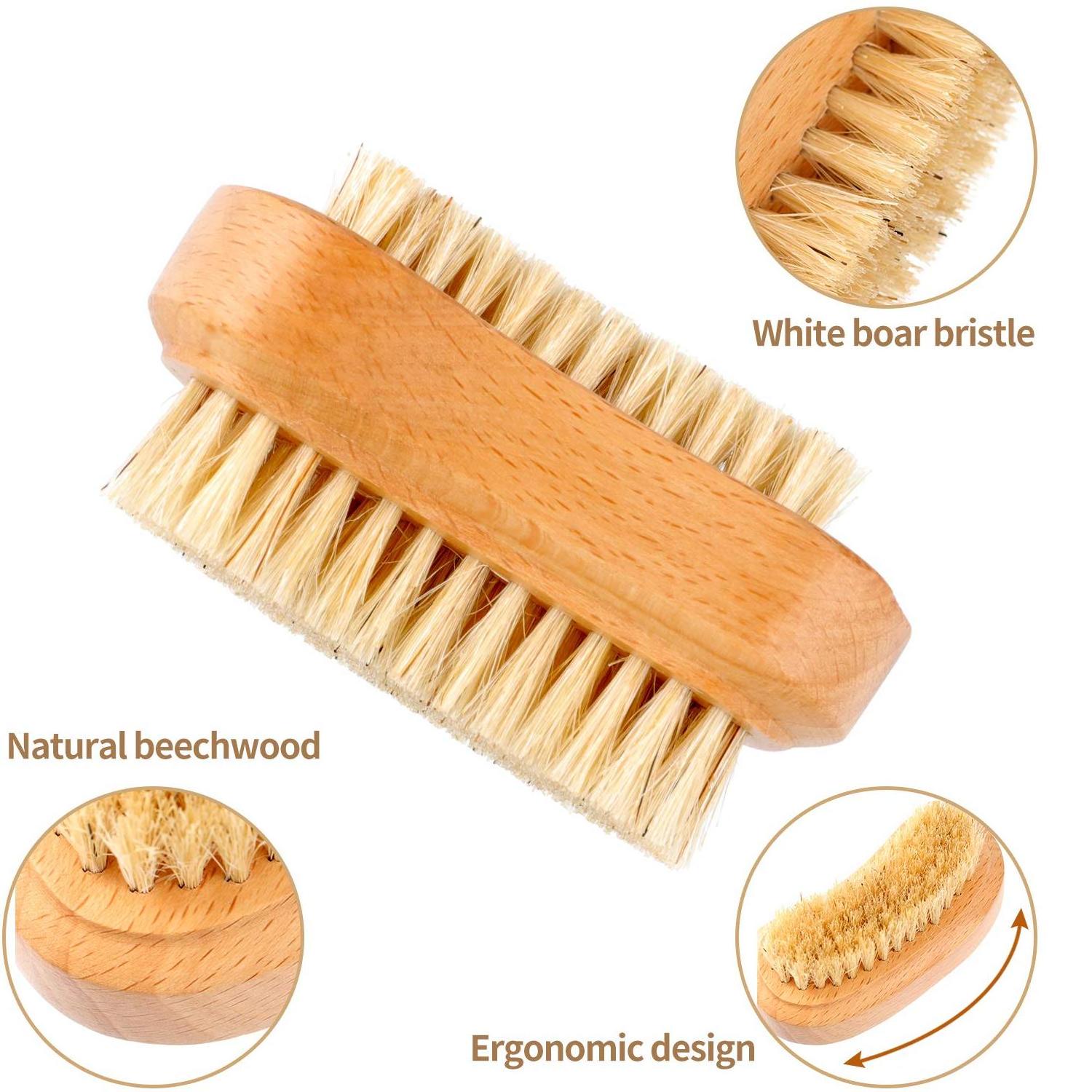 Natural Wooden and Bristle Scrubber Tool Hand & Foot Brush Finger Nail Brush for Cleaning Fingernail and Toenail Cuticle