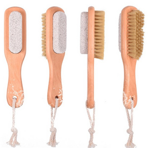 Foot Natural Bristle Brush & Pumice Stone Combo  wooden handle - Exfoliator Remover  Body skin feet scrubber for massage